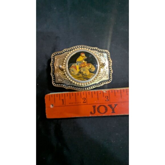 ATV Rider Vintage Metal Belt Buckle Gold & Black Finish Made In USA Western Styl - Picture 7 of 8